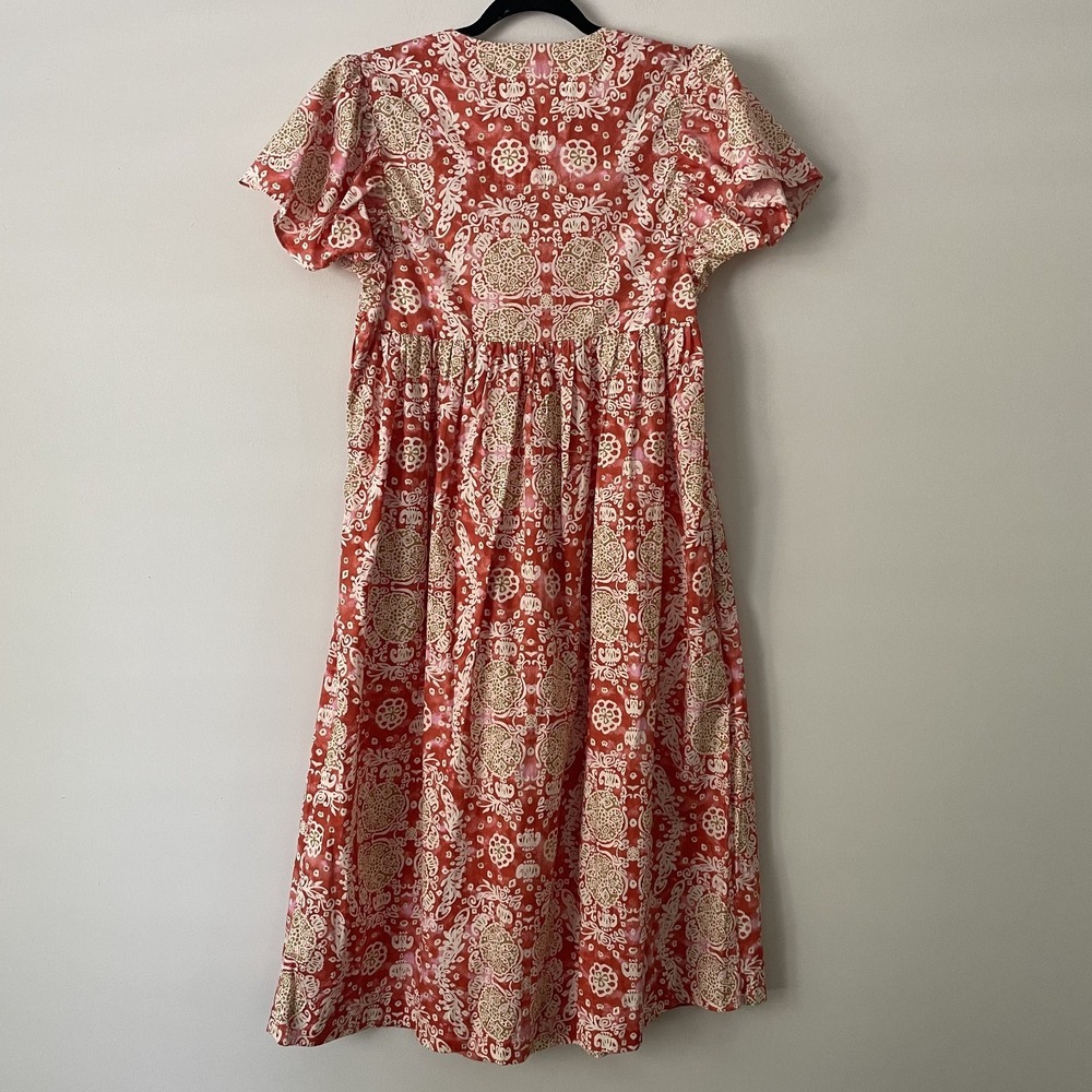 Maeve Babydoll Flutter Sleeve Printed Midi Dress Sz S Boho Chic Cottage Pockets - Picture 2 of 11